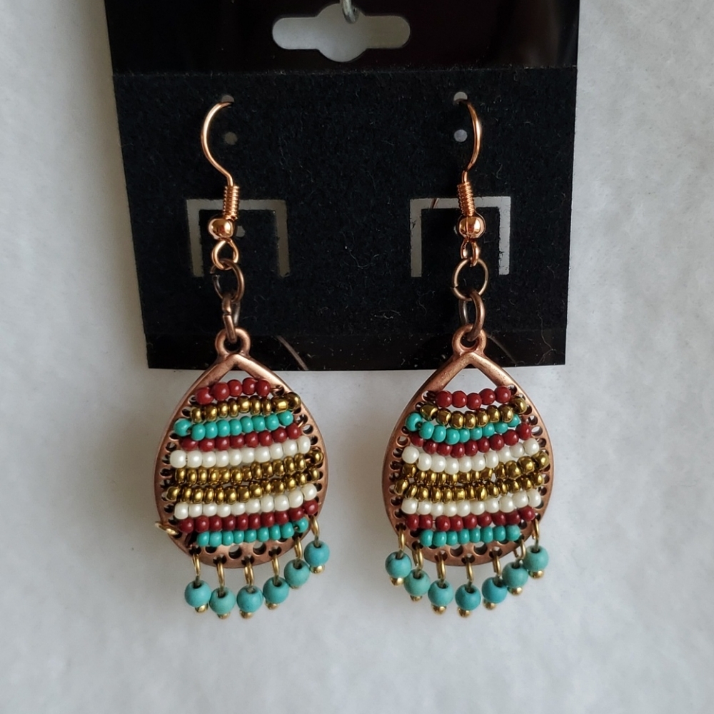 Womens copper & multi color beaded earrings